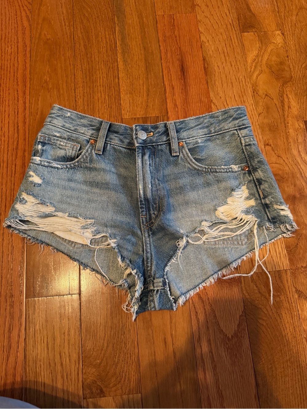 Zara Light Blue Distressed Denim Cutoff Shorts
